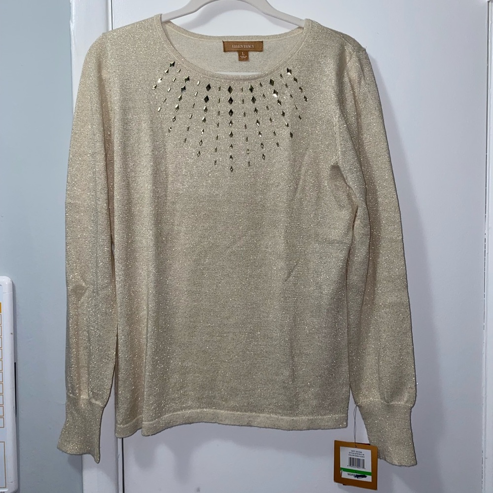 Women’s Ellen Tracy Beige Sweater with Golden Accents - size L